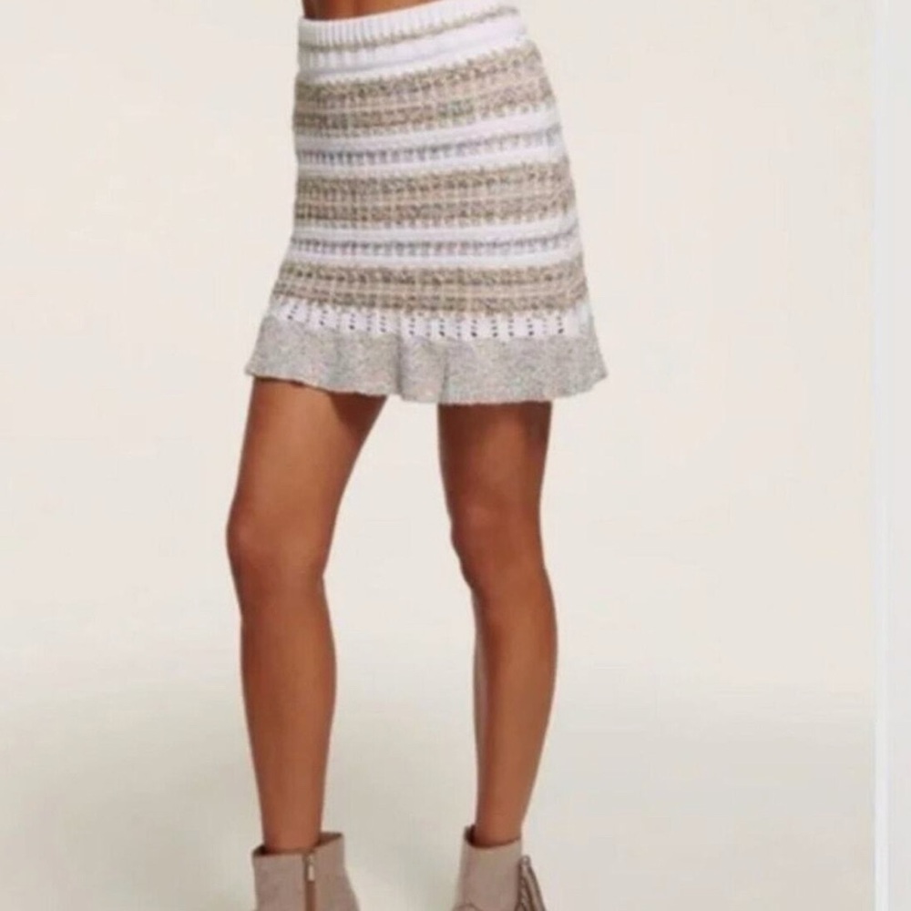 Ramy Brook Caroline Knit Skirt In Neutral Sequin Size Small NWT
